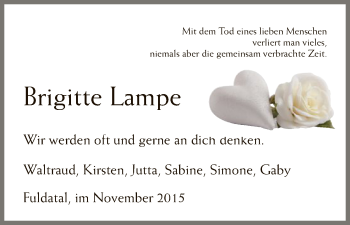 Todesanzeige von Brigitte Lampe von HNA