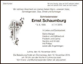 Todesanzeige von Ernst Schaumburg von HNA