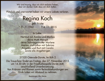 Todesanzeige von Regina Koch von HNA