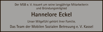 Todesanzeige von Hannelore Eckel von HNA