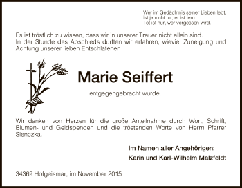Todesanzeige von Marie Seiffert von HNA