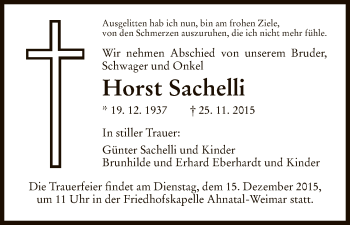 Todesanzeige von Horst Sachelli von HNA