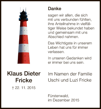 Todesanzeige von Klaus Dieter Fricke von HNA