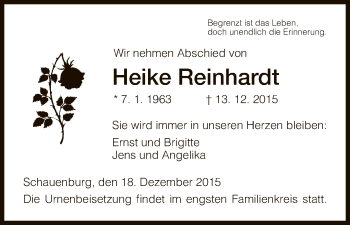 Todesanzeige von Heike Reinhardt von HNA