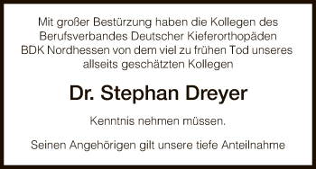 Todesanzeige von Stephan Dreyer von HNA