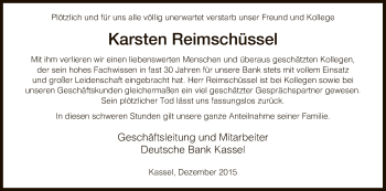 Todesanzeige von Karsten Reimschüssel von HNA