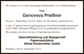 Todesanzeige von Genoveva Preißner von HNA