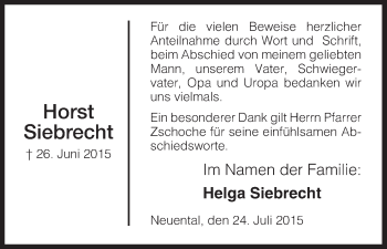 Todesanzeige von Horst Siebrecht von HNA