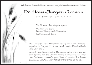 Todesanzeige von Hans-Jürgen Gronau von HNA