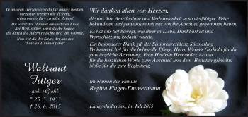 Todesanzeige von Waltraut Fittger von HNA