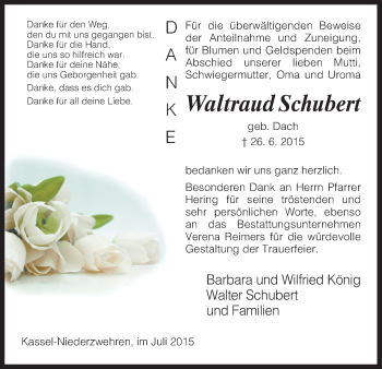 Todesanzeige von Waltraud Schubert von HNA