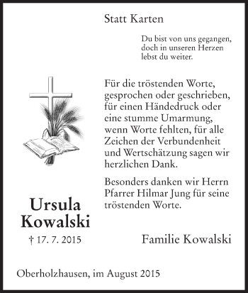 Todesanzeige von Ursula Kowalski von HNA