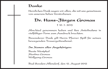 Todesanzeige von Hans-Jürgen Gronau von HNA