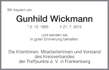 Todesanzeige von Gunhild Wickmann von HNA