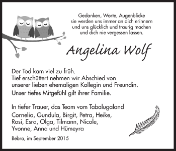 Todesanzeige von Angelina Wolf von HNA