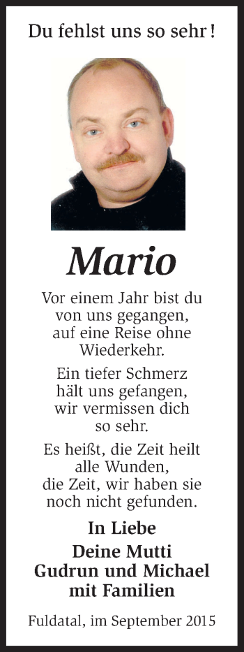 Todesanzeige von Mario Patzke von HNA