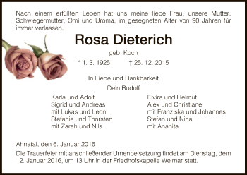 Todesanzeige von Rosa Dieterich von HNA
