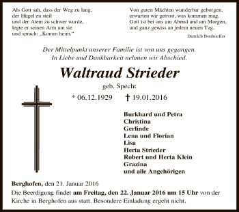 Todesanzeige von Waltraud Strieder von HNA