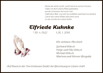 Todesanzeige von Elfriede Kuhnke von HNA