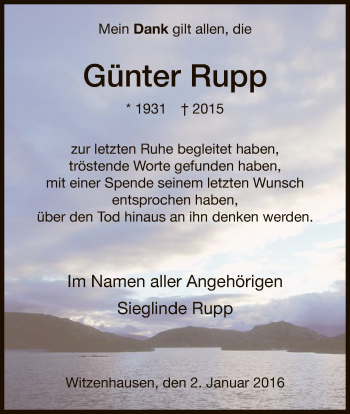 Todesanzeige von Günter Rupp von HNA