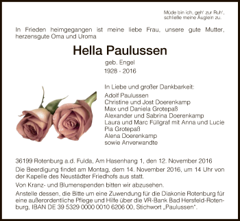 Todesanzeige von Hella Paulussen von HNA