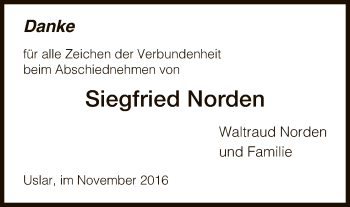 Todesanzeige von Siegfried Norden von HNA