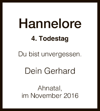Todesanzeige von Hannelore  von HNA
