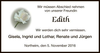 Todesanzeige von Edith  von HNA