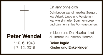 Todesanzeige von Peter Wendel von HNA