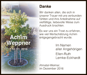Todesanzeige von Achim Weppner von HNA
