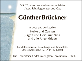 Todesanzeige von Günther Brückner von HNA