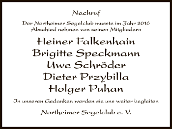 Todesanzeige von Northeimer Segelclub e. V. nimmt Abschied von HNA