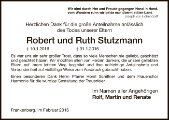 Todesanzeige von Robert und Ruth Stutzmann von HNA