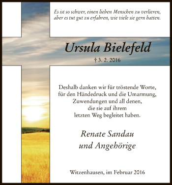 Todesanzeige von Ursula Bielefeld von HNA