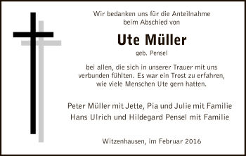 Todesanzeige von Ute Müller von HNA