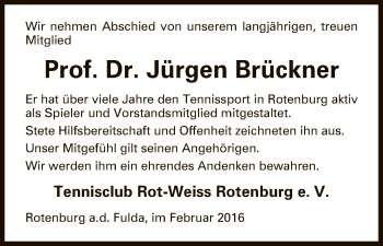 Todesanzeige von Jürgen Brückner von HNA