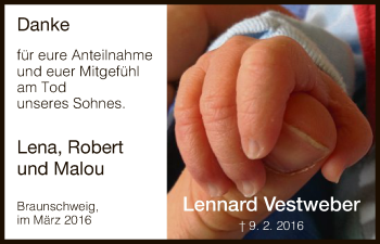 Todesanzeige von Lennard Vestweber von HNA