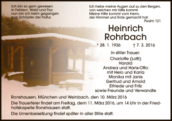 Todesanzeige von Heinrich Rohrbach von HNA