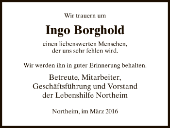 Todesanzeige von Ingo Borghold von HNA
