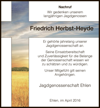 Todesanzeige von Friedrich Herbst-Heyde von HNA