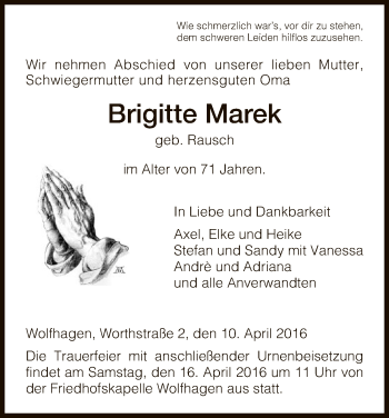 Todesanzeige von Brigitte Marek von HNA