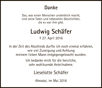 Todesanzeige von Ludwig Schäfer von HNA