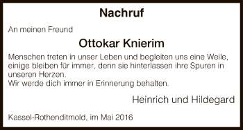Todesanzeige von Ottokar Knierim von HNA