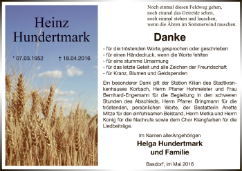 Todesanzeige von Heinz Hundertmark von HNA