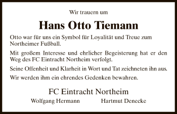 Todesanzeige von Hans Otto Tiemann von HNA
