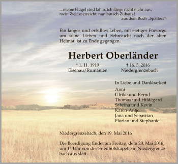 Todesanzeige von Herbert Oberländer von HNA