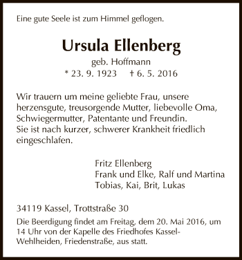 Todesanzeige von Ursula Ellenberg von HNA