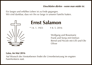 Todesanzeige von Ernst Salamon von HNA