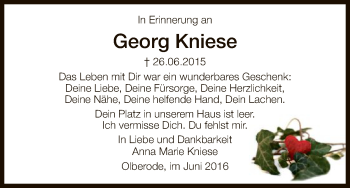 Todesanzeige von Georg Kniese von HNA