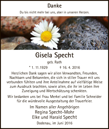 Todesanzeige von Gisela Specht von HNA